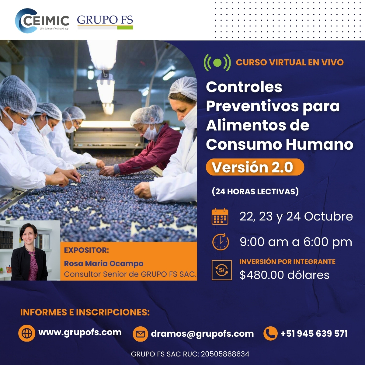 CURSO OFICIAL FSPCA CONTROLES PREVENTIVOS PARA ALIMENTOS DE CONSUMO HUMANO V 2.0
